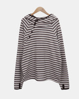 Taen ダイアゴナルボタン ストライプ フードTシャツ