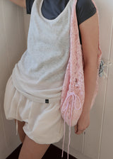 [shiwonderful x voor] Floral Lace Shirring Shoulder Bag_Pink