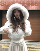 heather fur & slim crop padding JP
