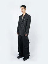 Circle Leather Patch Blazer (Black Stripe)