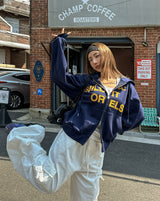 Flag print hoodie zip-up