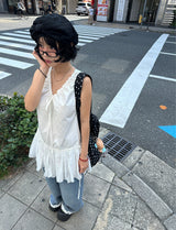リボンフリルワイドデニムジーンズ