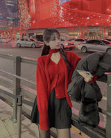 Knit cardigan & scarf set