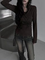 melt drape neck slim T (3color)