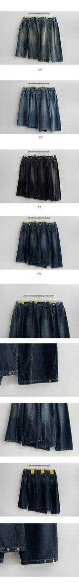 [3 Tier Length] [S–3×L] Benfall Slit Side Snap Wide Denim Pants (4 colors)