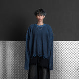 HIERARCHY STUDIOS Chroma - ディストレスブルーフラックスオーバーサイズニット