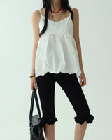 Frill Half-length Ribbed Leggings Pants