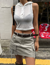 バレボタンリネンフーデッドスリーブレス