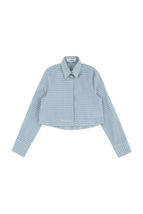 Blue check crop shirts & tie set