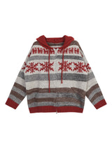 Red Snow Stripe Hooded Knit Zip-Up