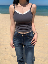 Triming Lace Ribbed Modal Sleeveless Top (4c)