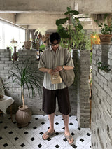 Look Marel Rustic Linen Blend Stripe Oversized Short Sleeve Shirt