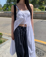 Dart denim wide pants