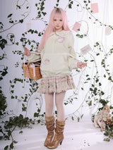 ROSE ISLAND Bubble Teapot Fake Apron Pocket Design Sense Loose Comfortable Doll Collar Cardigan Sweatshirt Jacket,matcha