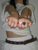  Sewing Button Ring (Heart, Pink) 