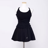 Yeori 3-Piece Set: T-shirt + Sleeveless Bra Top + Elastic Skirt Shorts