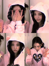 EatmePlz Newjeans haerin Pink Bear Heart Hoodie Jacket
