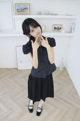 Dot Puff Cap Sleeve Blouse 