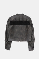 Block suede crop racing leather jacket