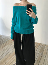 スラッシュモヘアオフショルダーニット (3 colors)