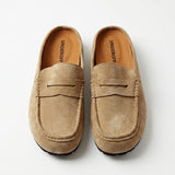 Suede Loafer Slides Camel