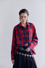 SILVER BUTTON CHECKED  SHIRT IN RED