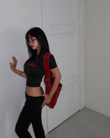 Girlfriend レタリングクロップドTシャツ (Black)