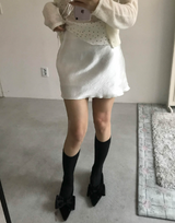 フェアドットレースリボンスリーブレストップス