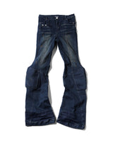 PADDED FLARED BLUE DENIM PANTS
