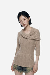 26SS★ [ EEUN MADE ] Twist Off-Shoulder Hood Knit