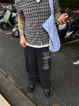 No.1776 W lettering black denim PT