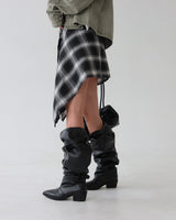 Wrinkle Shirring Belt Western Wide Long Boots