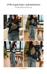 [F/W] Argyle brush v neck knit(2color)