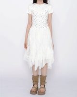 Slide diagonal frill midi skirt