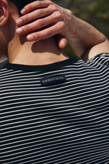 ストライプスリムヘンリーネックハーフTシャツ(Black)