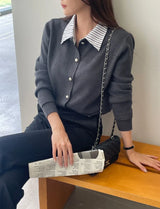 Atin Shirt Collar Pocket Knit Cardigan