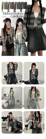 Misty Stripe Crop Ribbon Bolero Cardigan
