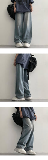 [Long summer pants] ハイクオリティダンクサマーワイドデニムパンツ