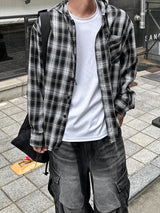 ブルアビンテージフーデッドチェックシャツ