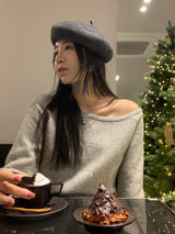 【MADE】フルカシミヤアンバランスオフショルダーニット