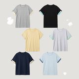 ルーズフィット💛 ボタンロールアップ カラーブロック ショートスリーブTシャツ (6 colors)
