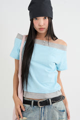 レイヤード オフショルダー Tシャツ