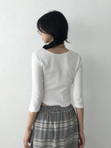 Three-Quarter Ribbed Knit Tee
