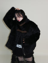 レイチェル 2ベルトディテールショート丈ファージャケット (Lining Quilted)