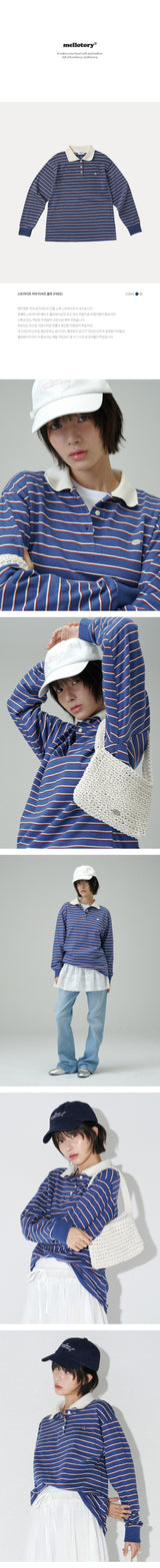 ストライプカラーTシャツ  (Blue)