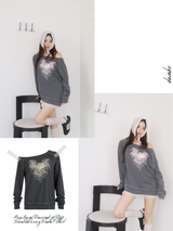 Rose Angel Oversized-fit Off-Shoulder Long Sleeve T-shirt