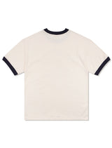 UNISEX Overfit Puppy Surfing Ringer Short Sleeve T-Shirt Cream Navy (FCE2TS401M)
