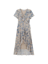 French flower shirring wrap dress