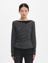 DRAPE SHIRRING LONG SLEEVE T-SHIRT