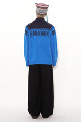 Half-high collar warm and retro jacquard zippered cardigan sweater